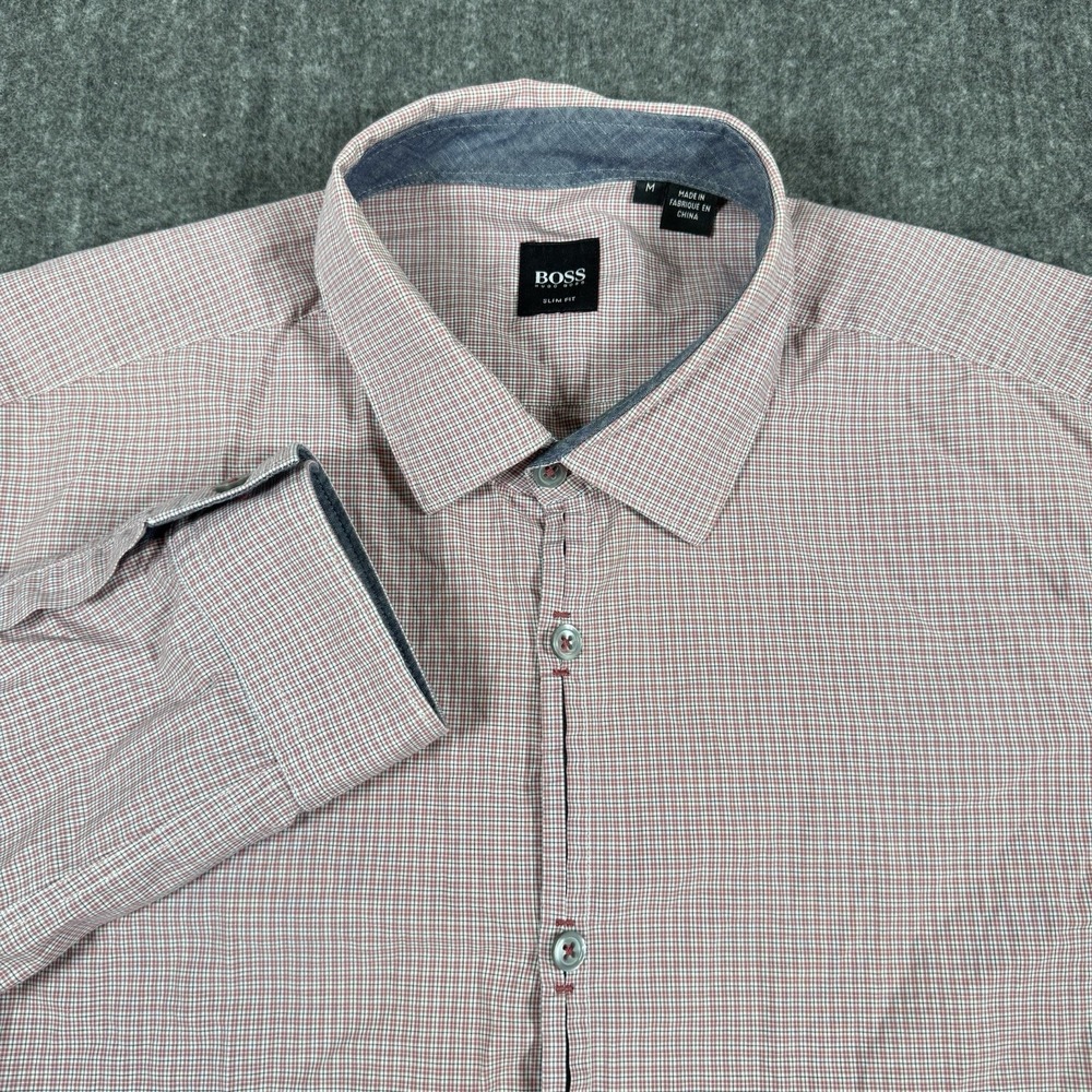 Hugo Boss Riccardo Men's M Slim Fit Check Shirt 100% Cotton Long Sleeve